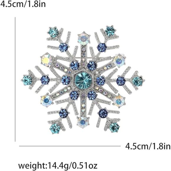 Women Rhinestone Snowflake Brooch Crystal Winter Snowflake Brooch Pin Blue - Picture 5 of 6